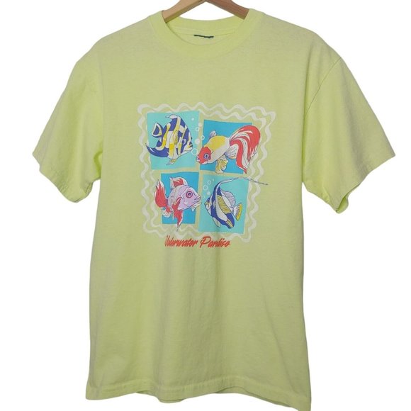 Unknown, no tag Other - Vintage Underwater Paradise Fish Mens Medium T Shirt Green Tropical Ocean Beach